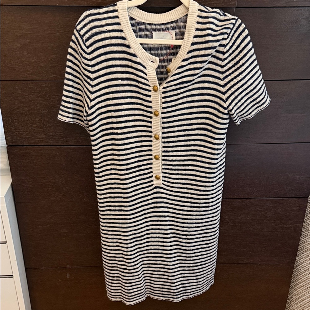 Zadig&Voltaire Striped Short Sleeve Dress with Gold Buttons